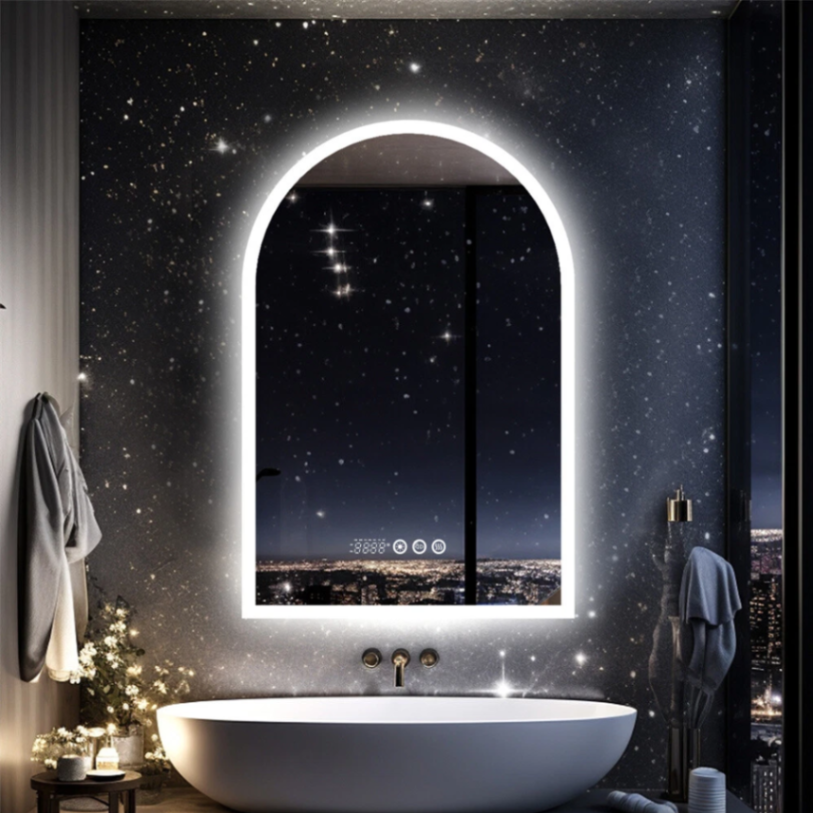 Smart LED Bathroom Mirror Time Date Temp Display Anti-fog Backlit Mirror w Light63124941979265116