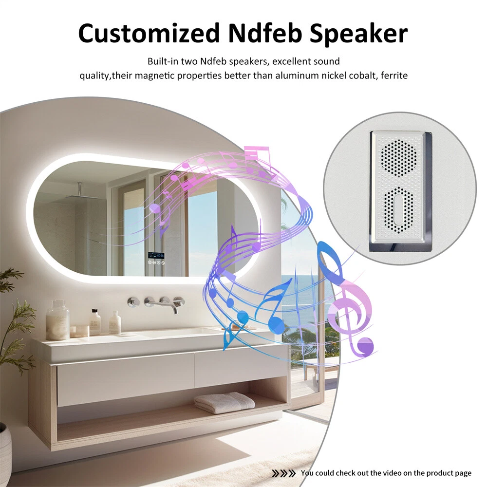 Labella Large Bluetooth LED Bathroom Mirror Wall Vanity Mirror Dimmable Anti-fog Touch 47.24x23.62 inch63134320165250113