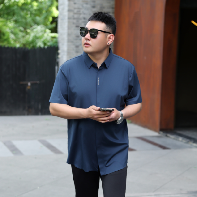 MOAIKA      Seamless soft and smooth shirt for men in solid color short sleeve        blue63524920915074111