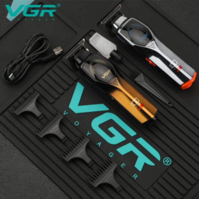 ماكينة حلاقة شعر معدنية بلون تدريجي VGR V187، بشفرة على شكل حرف T، كهربائية منزلية للقص بالدفع، ماكينة حلاقة شعر ذكية رقمية بإضاءة LED63225443254785112