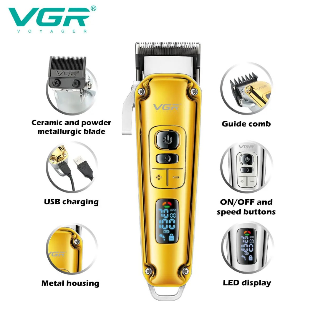 VGR 006 Electric Hair Clipper Metal Retro Men's Electric Push Shear Oil Head Carving LED Intelligent Digital Hair Trimming 63214136713089113