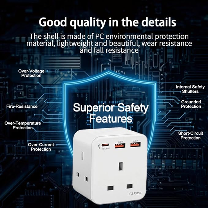Airbot Air 3B-PD Extension Socket 3250W 3 Outlets Socket Multi Plug Extension Multi Power Adaptor with USB + Type-C PD62885092999170113