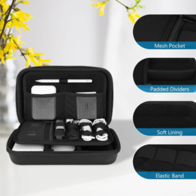 Hard Travel Electronic Organizer Case for MacBook Power Adapter Chargers Cables Power Bank Apple Magic Mouse Apple Pencil USB Flash Disk SD Card Small Portable Accessories Bag -Black63557048933379112