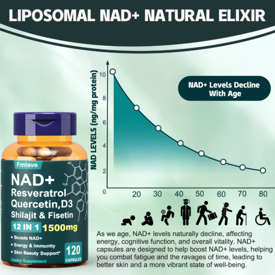 Fmlave12-in-1 NAD+ Beauty Support Supplement,Formula With Quercetin, D3, Shilajit & Fisetin Quercetin, Support To Be Younger,Immune & Energy & Focus For Man & Women& Adult ,120Capsules63084887988867112