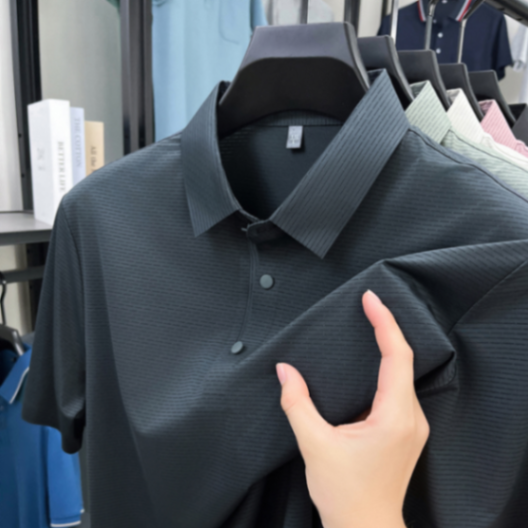 MOAIKA  new ice silk high-end seamless business collar T-shirt   dark gray63457361325057111