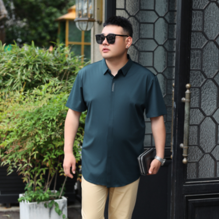 MOAIKA      Seamless soft and smooth shirt for men in solid color short sleeve      Green63525043338754113