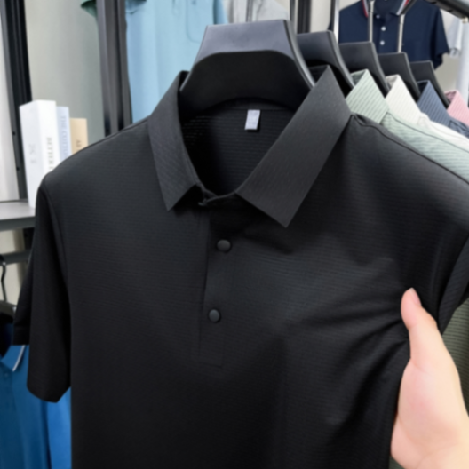 MOAIKA    New ice silk high-end seamless business collar T-shirt       Black63454942577026113