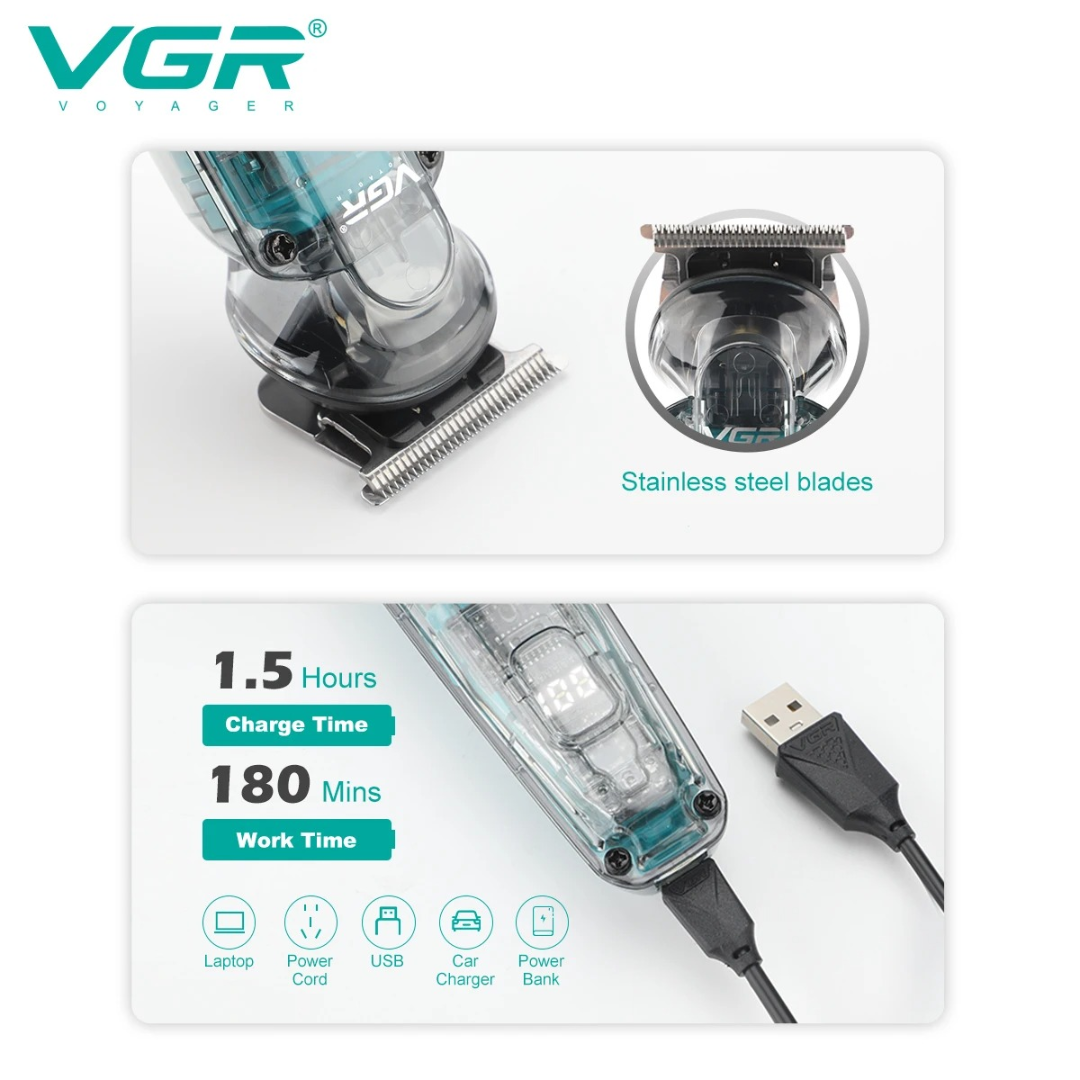 ماكينة قص الشعر VGR قابلة لإعادة الشحن ماكينة حلاقة شعر احترافية مقاومة للماء م barber شفرة شفافة لقص الشعر63059082893955114