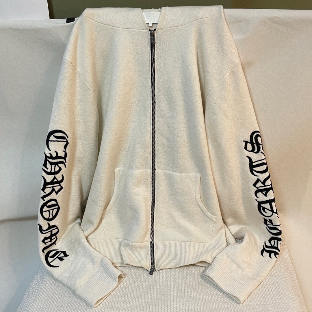 Chrome Hearts/克罗心 手臂梵文字母白色山羊绒拉链卫衣外套