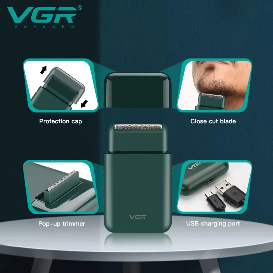 ماكينة حلاقة VGR V390، ماكينة قص لحية احترافية، ماكينات حلاقة قابلة للشحن، ماكينة حلاقة رأس مزدوجة الشفرة، صغيرة وقابلة للحمل، للرجال63203437090945111
